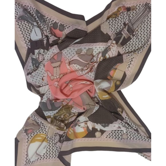 DAVINCI Black & Pink With Art Print Silk Scarf 35"/ 32” EX COND - Picture 5 of 12